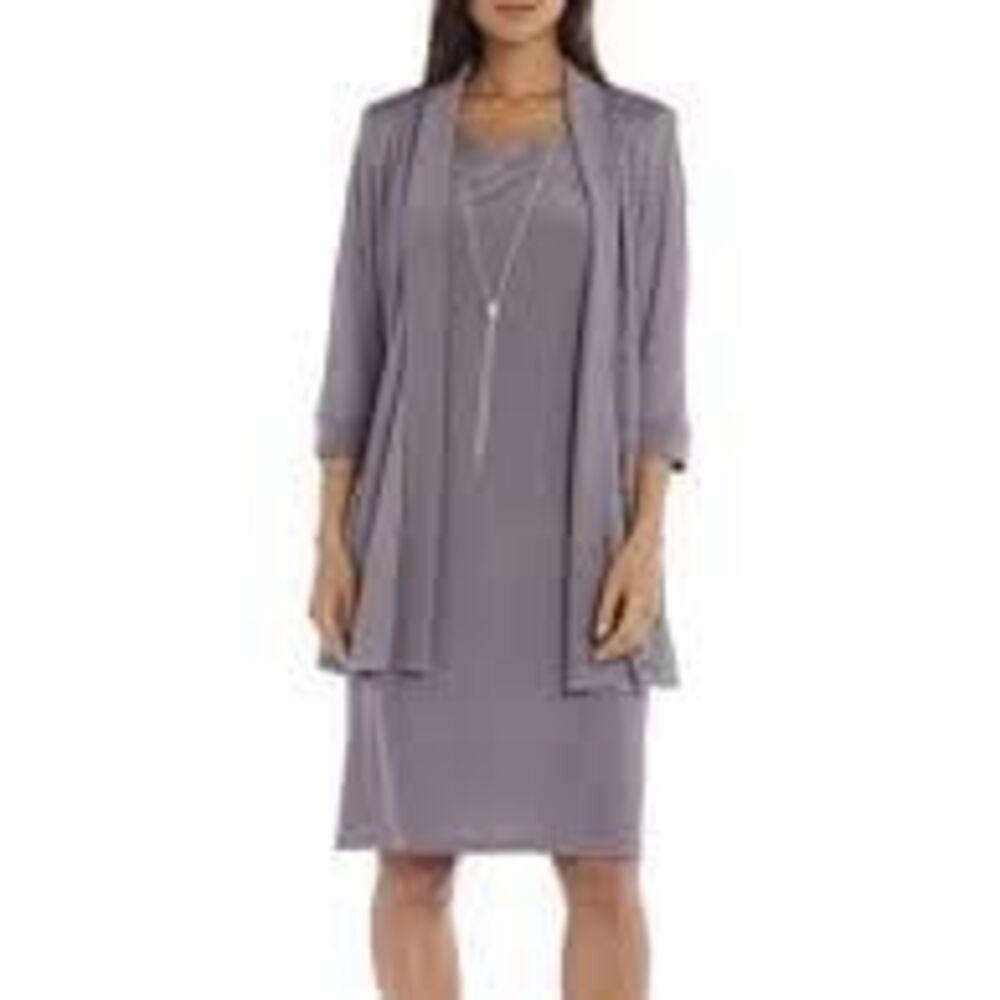 R&M Richards NWT 2 pc Dress/Jacket Set sz 12 Grey/Silver Metallic Solid dress